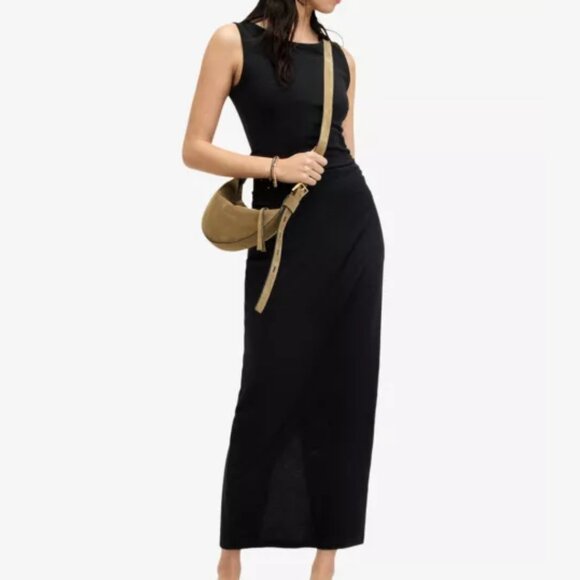 AllSaints Katarina Ruched Side Sleeveess Maxi Dress in Black - Picture 1 of 6